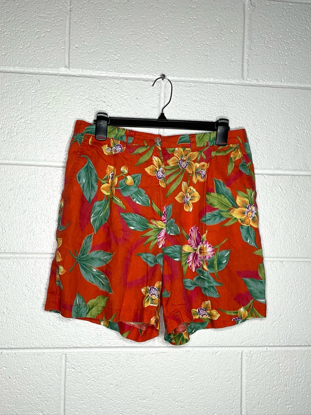 < Vintage Lauren Ralph Lauren Linen Tropical High Rise Shorts > - Picture 1 of 2